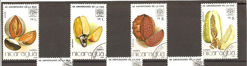 22964 - Nicaragua - serie completa usata: Frutti tropicali - 40 anniversario della FAO