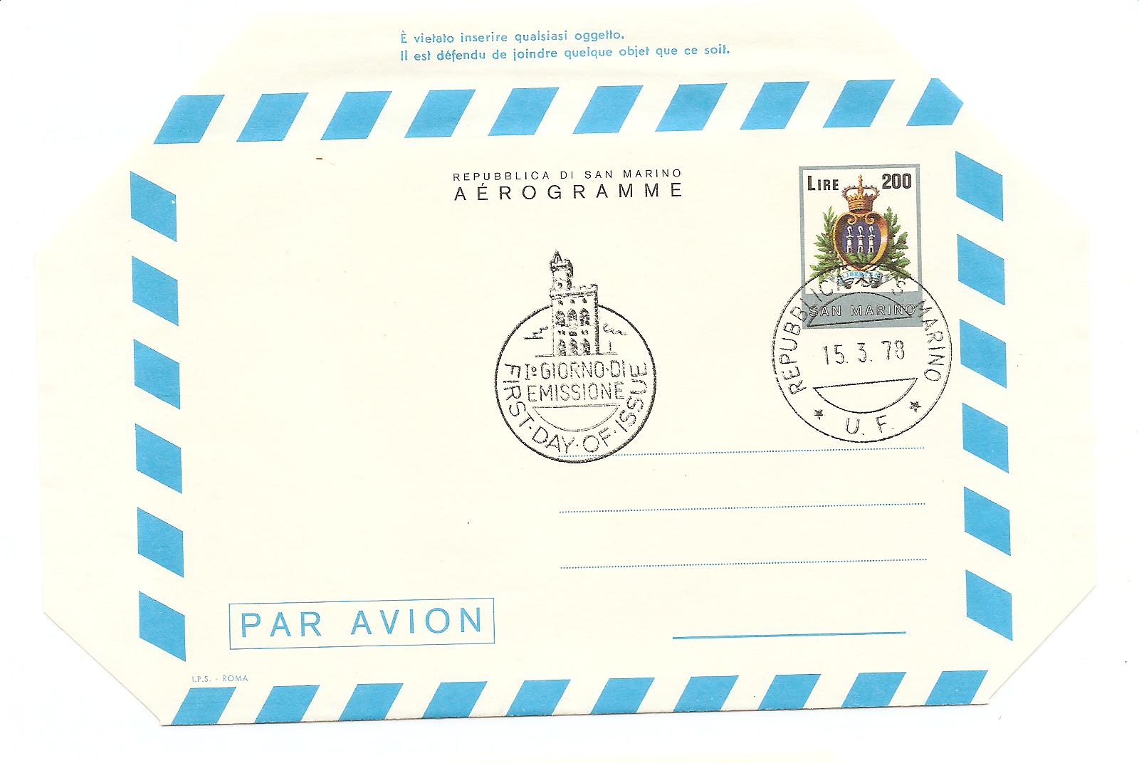 23769 - San Marino - areogramma FDC: Ordinario