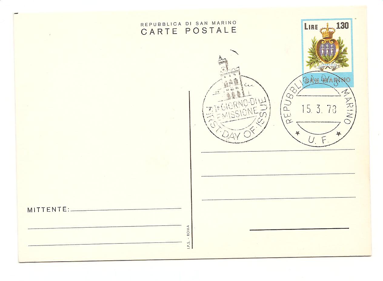 23771 - San Marino - cartolina postale fdc da  130: Ordinaria