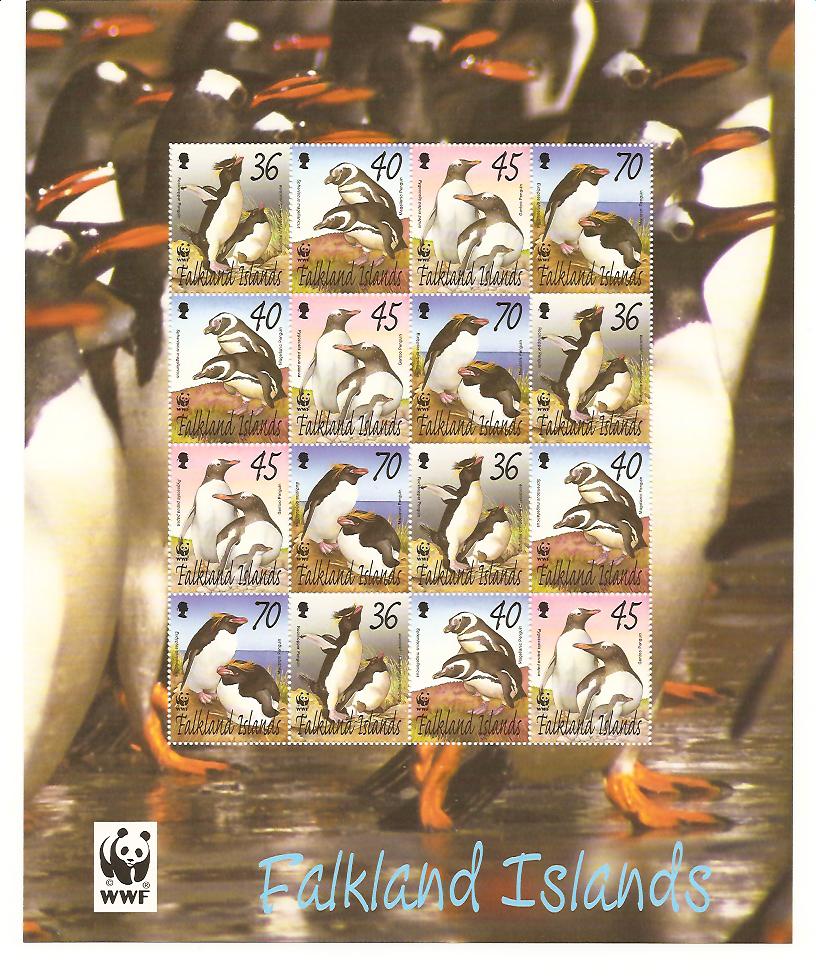 23794 - Falkland - foglietto nuovo: WWF - Pinguini