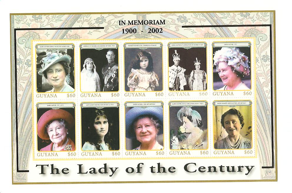 24502 - Guyana - foglietto nuovo: La donna del Secolo - in memoria della Regina Madre