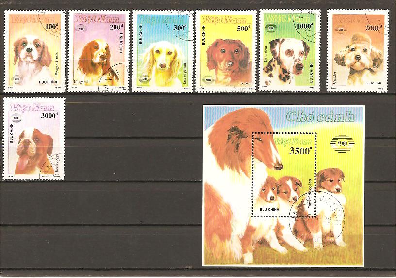 25042 - Vietnam - serie completa usata + foglietto: Razze canine