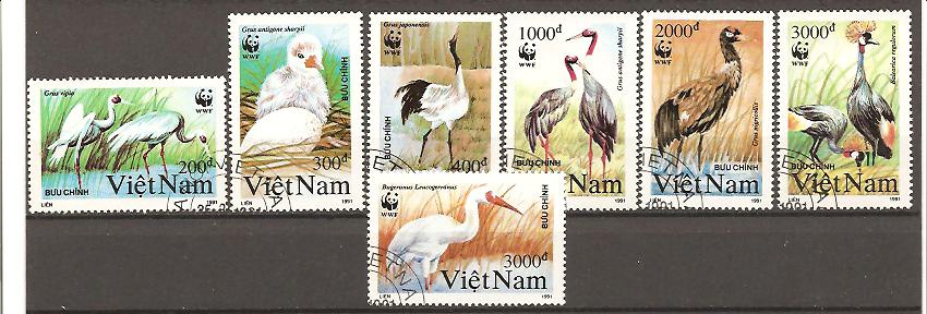 25511 - Vietnam - serie completa usata: Uccelli protetti dal WWF