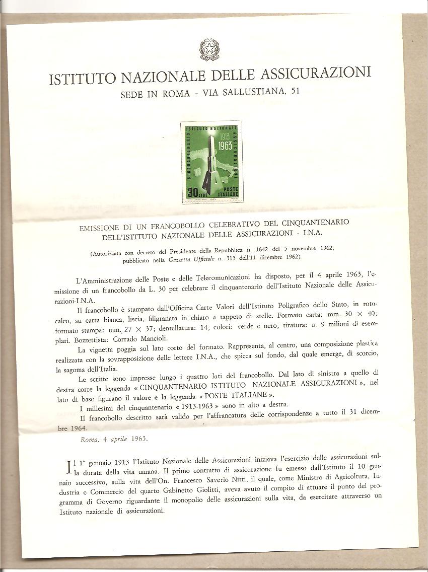 25995 - Italia - bollettimo informativo dell emissione Cinquantenario dell INA
