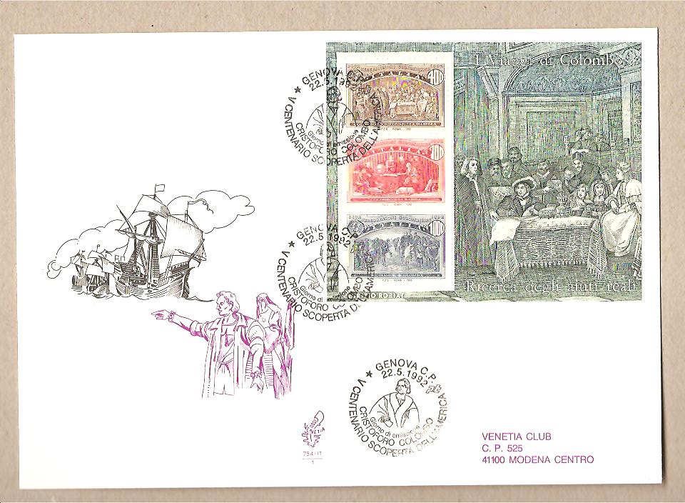 39577 - Italia - 6 bustone FDC Venetia viaggiate: V Centenario della Scoperta dell America - non visibile per intero