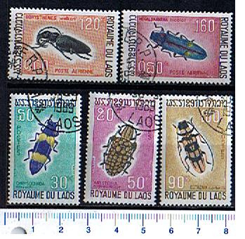 26234 - n.3307  LAOS 1968-Yv.182/4+A54/5  Insetti soggetti diversi - 5 valori serie completa timbrata