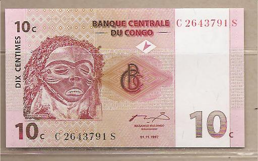 27605 - Congo - banconota non circolata da 10 Centesimi - 1997 -