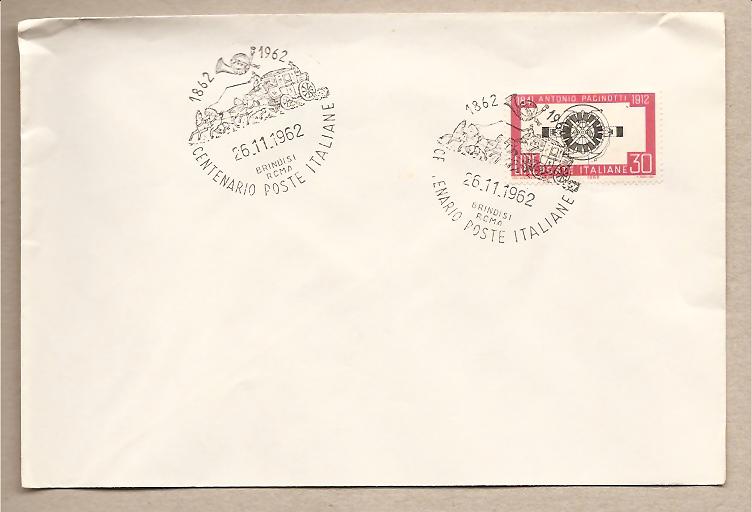 27634 - Italia - busta  con annullo speciale: Centenario Poste Italiane - Brindisi - Roma 1962