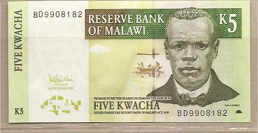 27668 - Malawi - banconota non circolata da 5 Kwacha - 2005 -