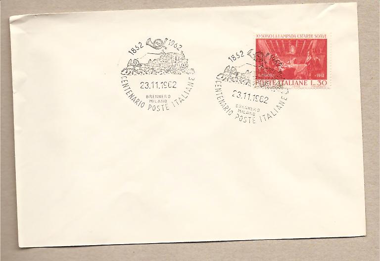 27696 - Italia - busta con annullo speciale: Centenario Poste Italiane -1962- tragitto Brennero-Milano