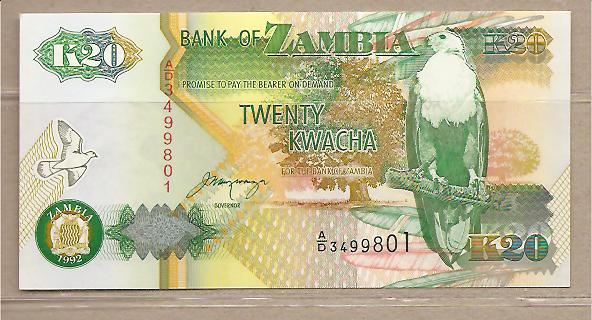 28027 - Zambia - banconota non circolata da 20 Kwacha - 1992 -