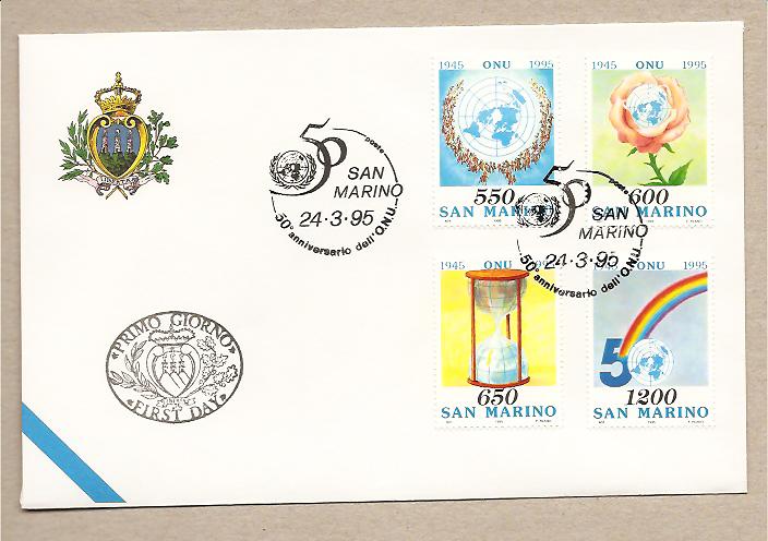 28183 - San Marino - busta fdc con serie completa e annullo speciale: Cinquantenario dell  ONU