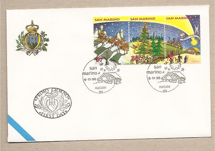 28187 - San Marino - busta fdc con serie completa in trittico e annullo speciale: Natale 1995 -