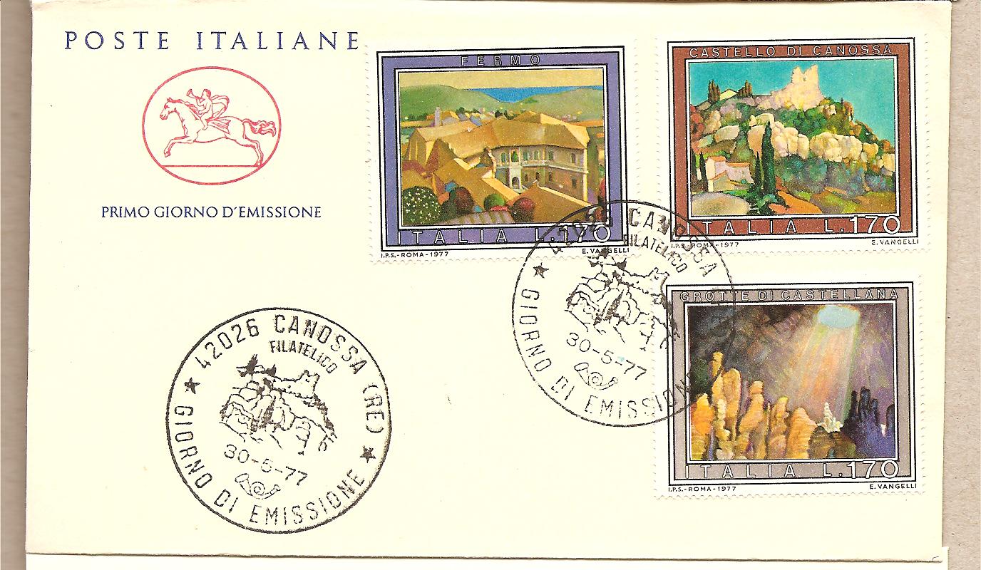 28304 - Italia - busta fdc con serie completa: Serie turistica. IV serie. Canossa, Fermo, Castellana