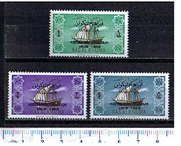 28855 - RAS AL KHAIMA  1965-24-26  # 6-8 * Barche a vela sovrastampate: Abraham Lincoln - 3 valori serie completa nuova  ** MNH	