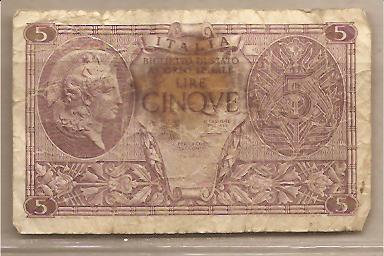29465 - Italia - banconota circolata da 5 £ - 1944