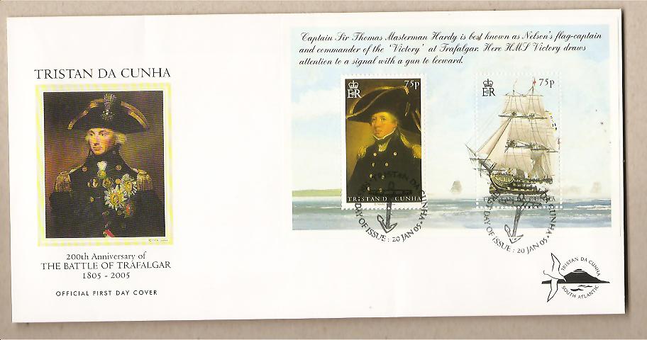 29478 - Tristan Da Cunha - busta fdc con serie completa: La Battaglia di Trafalgar