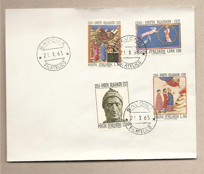 29508 - Italia - busta fdc con serie completa: 7 centenario della nascita di Dante