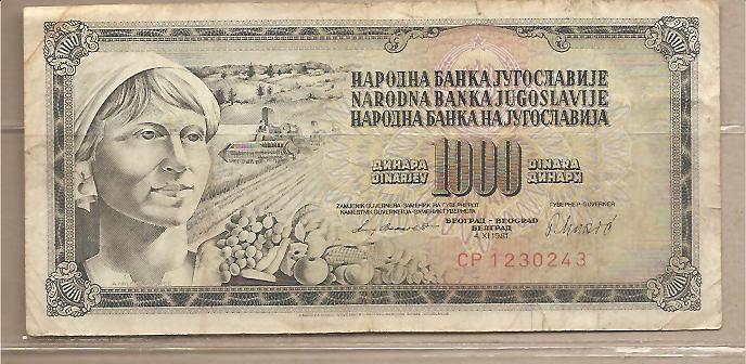 29575 - Yugoslavia - banconota circolata da 1000 Dinari - 1981