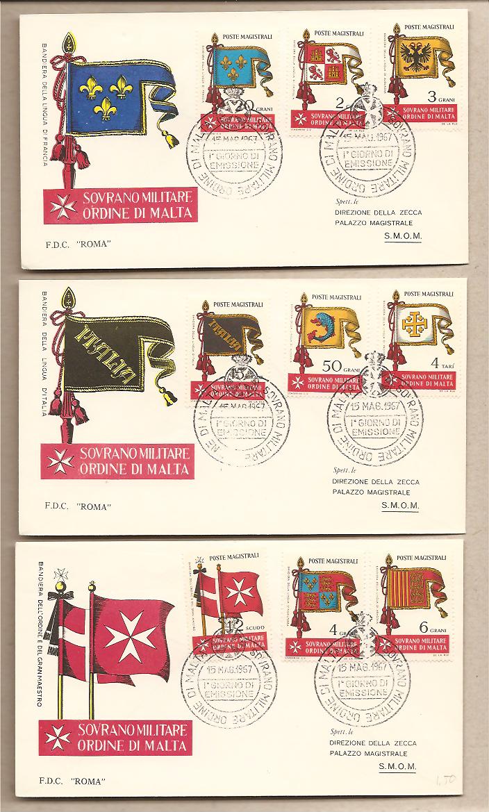 29582 - SMOM - 3 buste fdc con serie completa: Antiche bandiere dell ordine - 1967