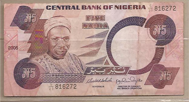 29634 - Nigeria - banconota circolata da 5 Naira - 2005 -