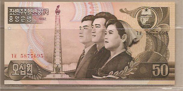 29932 - Corea del Nord - banconota non circolata da 50 Won - 1992