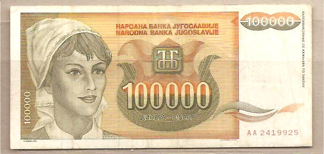 30622 - Yugoslavia - banconota circolata da 100.000 Dinari - 1993