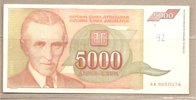 30631 - Yugoslavia - banconota circolata da 5.000 Dinari - 1993