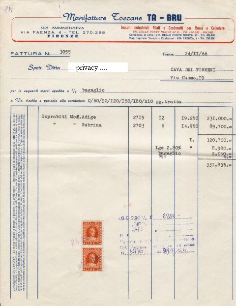 31084 - L.3 + L.3 su fattura commerciale 24.11.1966