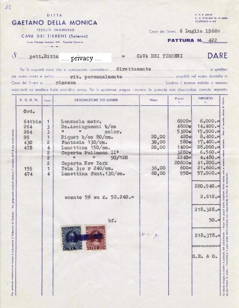 31088 - l.20 + L.30 su fattura commerciale 6.7.1966