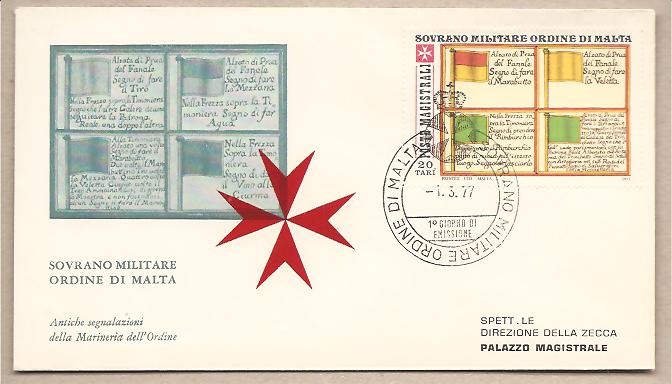 31148 - SMOM - busta FDC: Antiche segnalazioni della Marineria dell Ordine - valore da 20 Tar - 1977