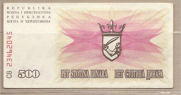 31201 - Bosnia Erzegovina - banconota circolata da 500 Dinari - 1992