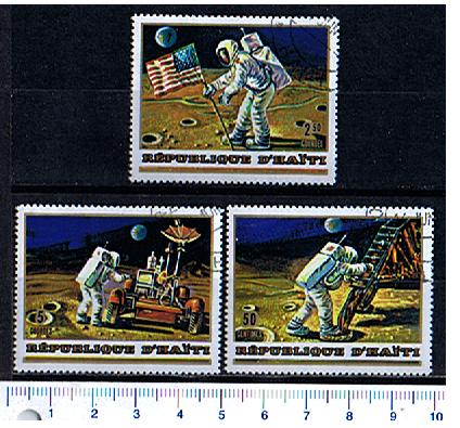 31350 - HAITI,  Anno 1973-1201,  Yvert 729/731  -  Missione spaziale Apollo 17, soggetti diversi  -  3 valori serie completa timbrata