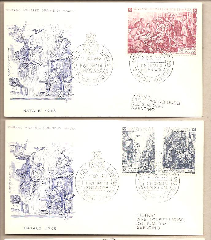 32278 - SMOM - 2 buste FDC con serie completa: Natale 1968