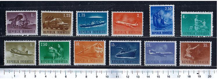 3234 - INDONESIA,  Anno 1964-1374    Yvert 377/388  -  Treno, trasporti e telecomunicazioni  -  12 valori serie completa timbrata