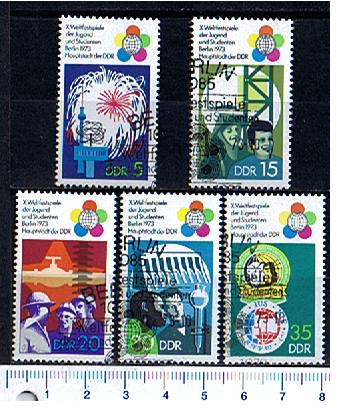 32792 - GERMANIA EST,  Anno 1973-3106, *  Yv.1555/59  -  Festival Mondiale della giovent a Berlino - 5 valori serie completa timbrata