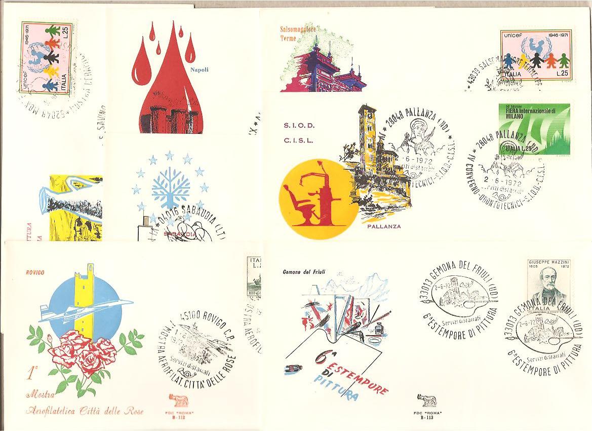 33000 - Italia - 80 buste FDC ROMA annulli dell anno 1972 dal 01.06 al 28.08. (n 109 al 189) - non visibile x intero