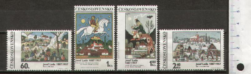 33169 - CECOSLOVACCHIA	1970- Yvert 1779-82  *  Dipinti famosi di Josef Lada   -  4 valori serie completa nuova senza colla