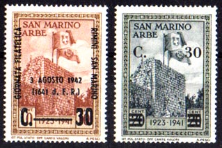 33258 - San Marinoi - 1942 serie completa 2 valori nuova ** soprastampata