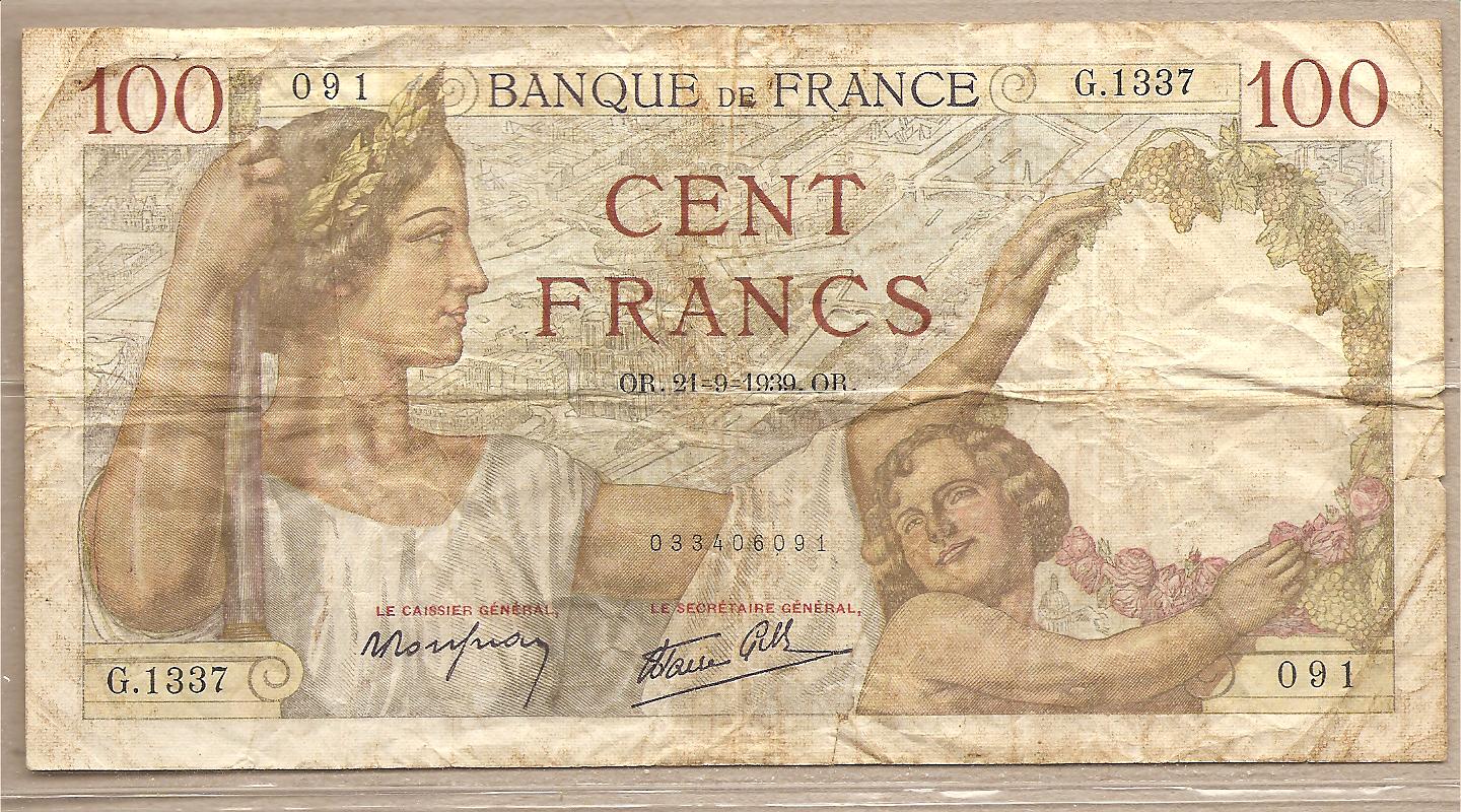 34238 - Francia - banconota circolata da 100 Franchi - 1939