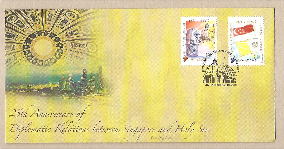 34324 - Singapore - busta FDC con seire completa: 25 anniversario delle relazioni diplomatiche con il Vaticano - 2006