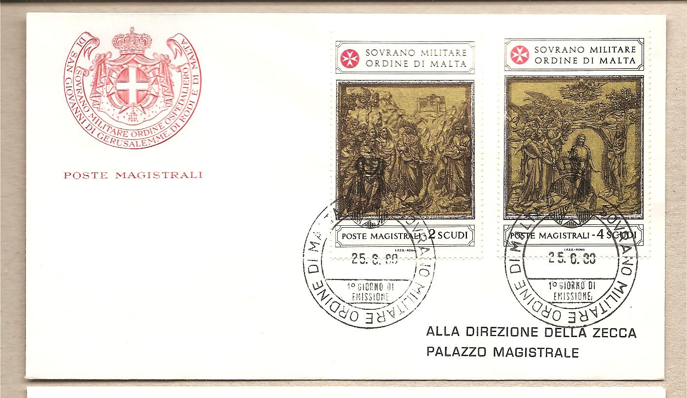 34379 - SMOM - busta FDC con serie completa: formelle del Battistero Pieve di San Giovanni nel Duomo di Siena - 2 serie - 1980