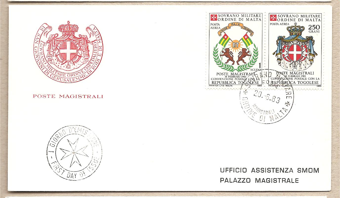 34380 - SMOM - busta FDC con serie completa: Convenzione postale con il Togo - 1983