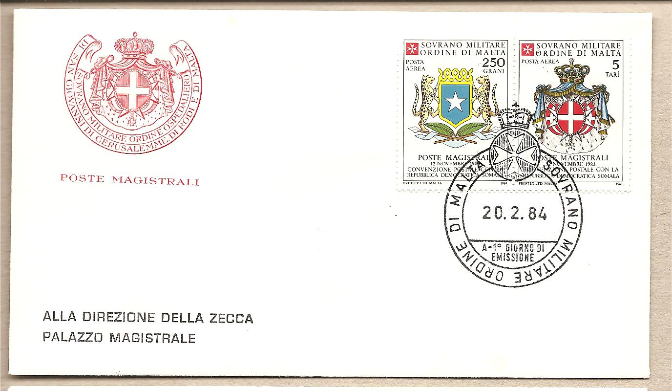 34384 - SMOM - busta FDC con serie completa: Convenzione postale con la Somalia - 1984