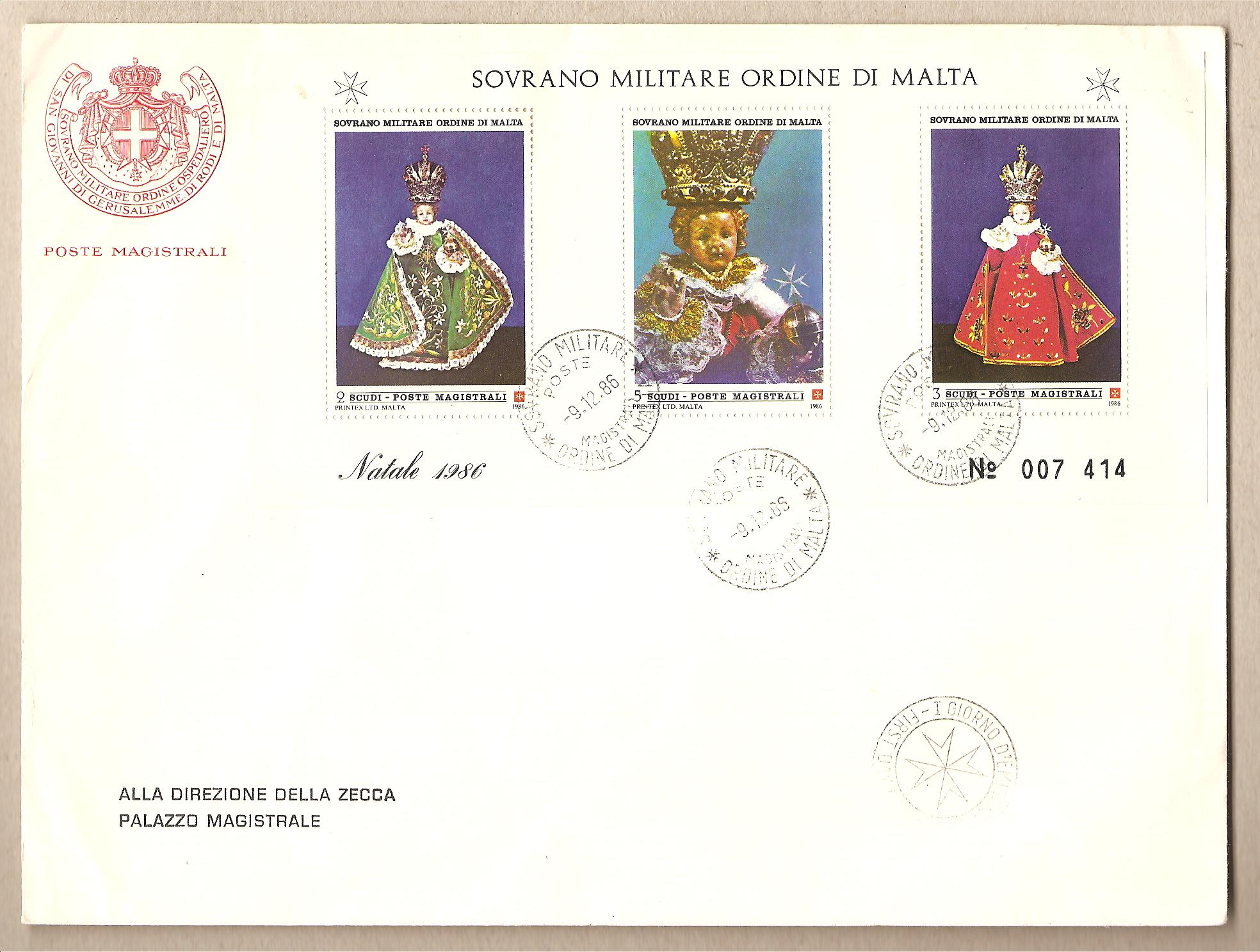 34396 - SMOM - busta FDC con foglietto: Natale - 1986