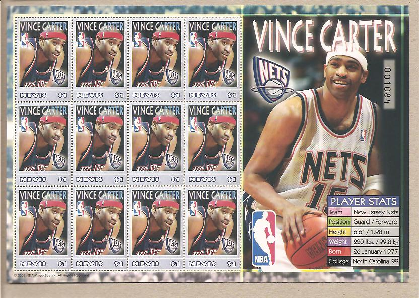 34615 - Nevis - foglietto nuovo: Stelle della NBA: Vince Carter - 2005