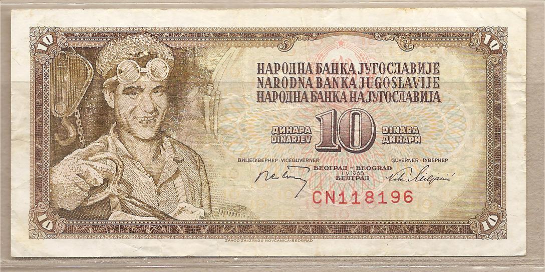 34683 - Yugoslavia - banconota circolata da 10 Dinari - 1968