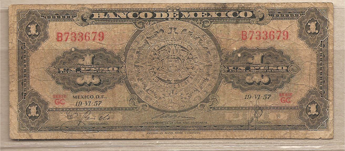 34686 - Messico - banconota circolata da 1 Peso - 1957