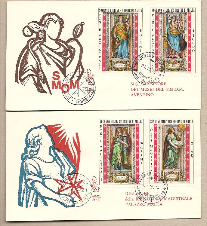 34815 - SMOM - 2 buste FDC con serie completa: Virt Cardinali - 1974 - Venetia