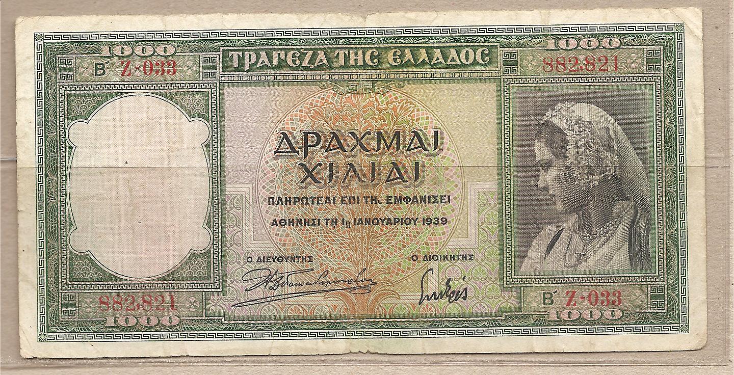 34986 - Grecia - banconota circolata da 1000 Dracme - 1939